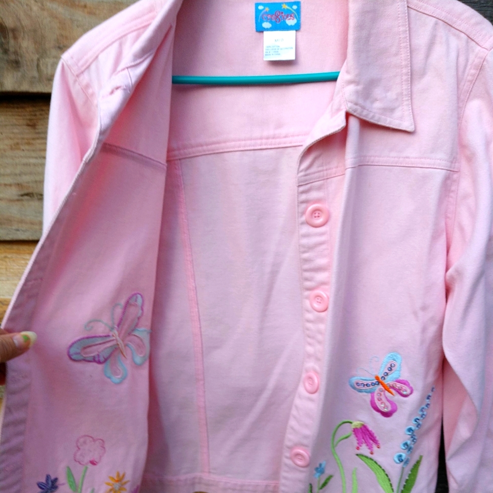 Pink Denim Jacket Embroidered Front Medium Purchased in Caribbean EUC - Picture 5 of 13